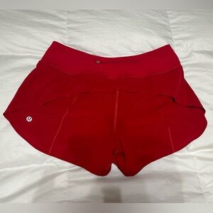 Lululemon lined speed up shorts, 4” mid-rise, size 8, dark red